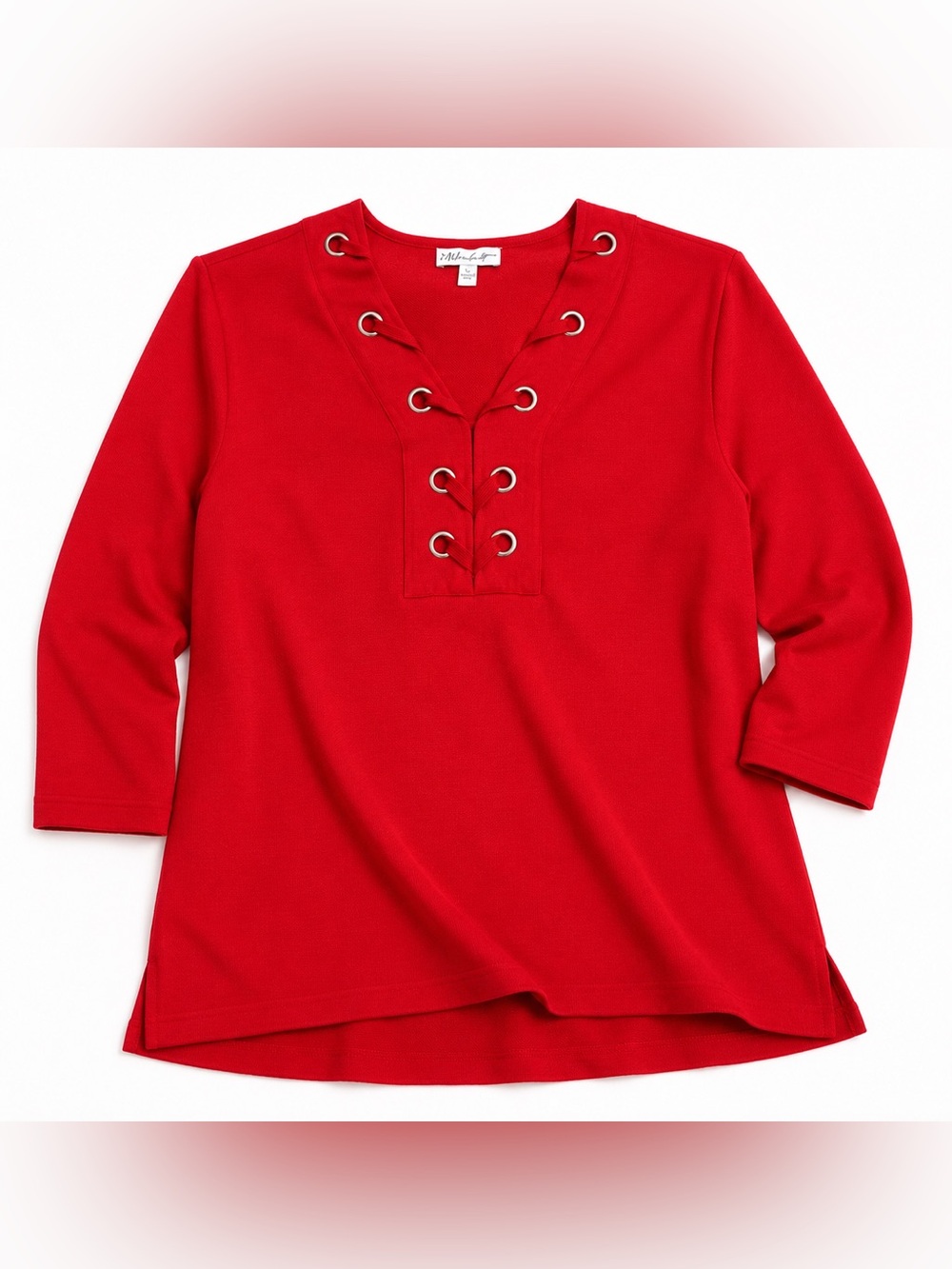 Neiman Marcus Red Blouse with Eyelet Detail